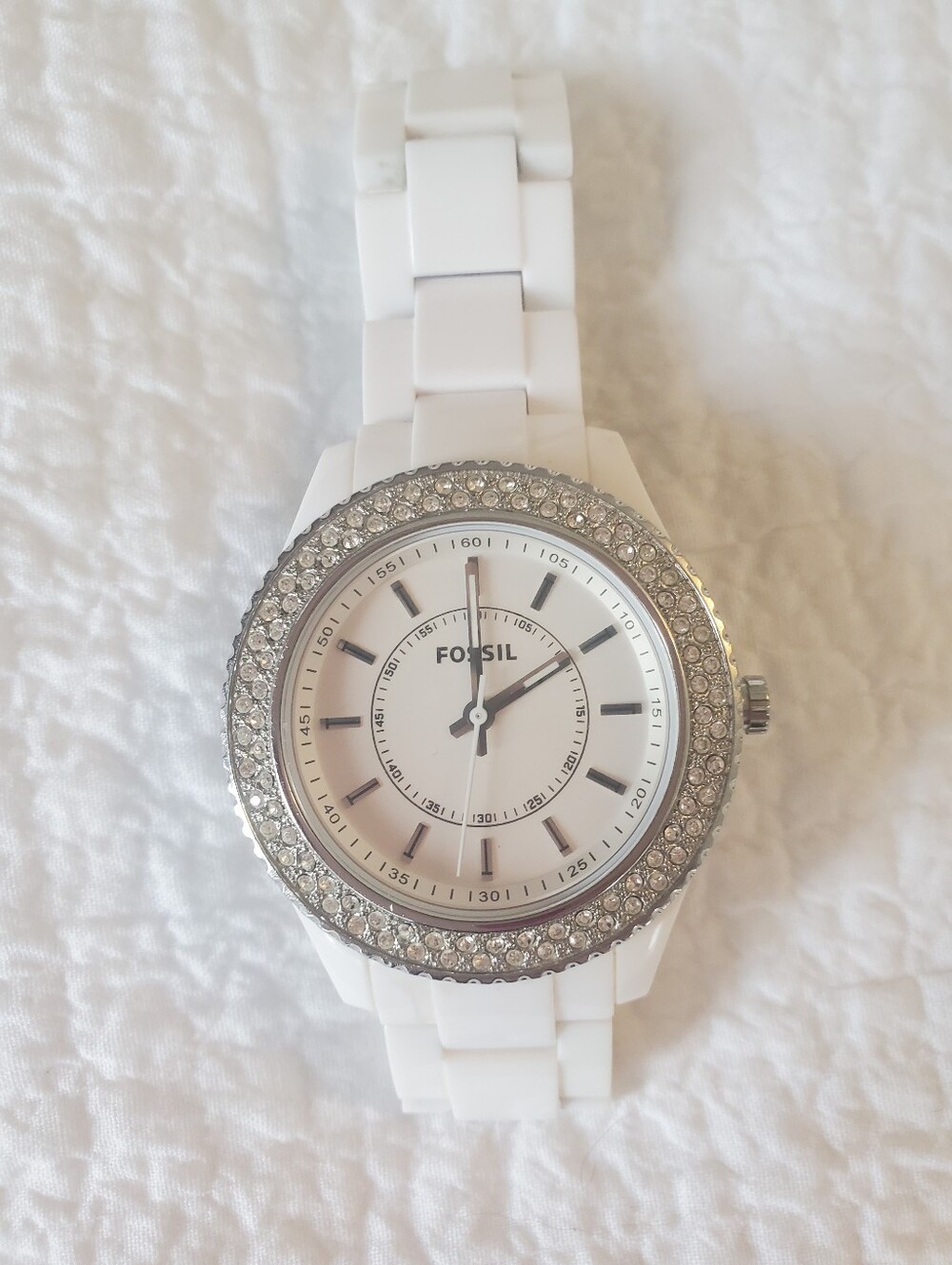 Fossil White Crystal Bezel Watch